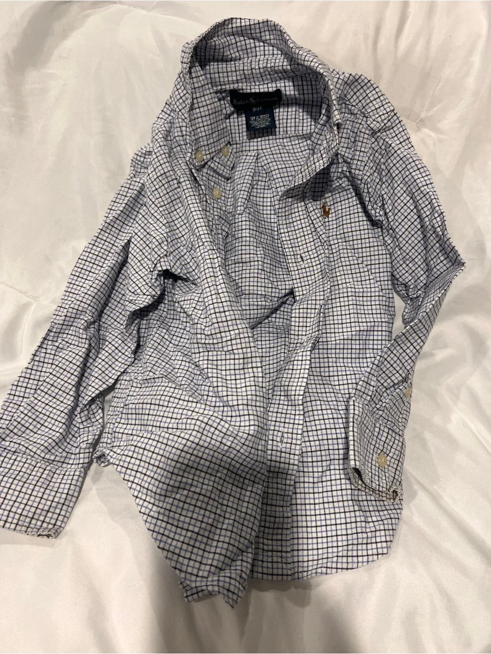 Ralph Lauren White Button-Down Shirt with Navy Windowpane Check